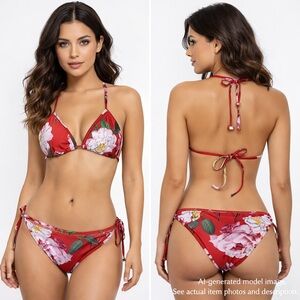 318. Ted Baker London Red and White Floral Bikini